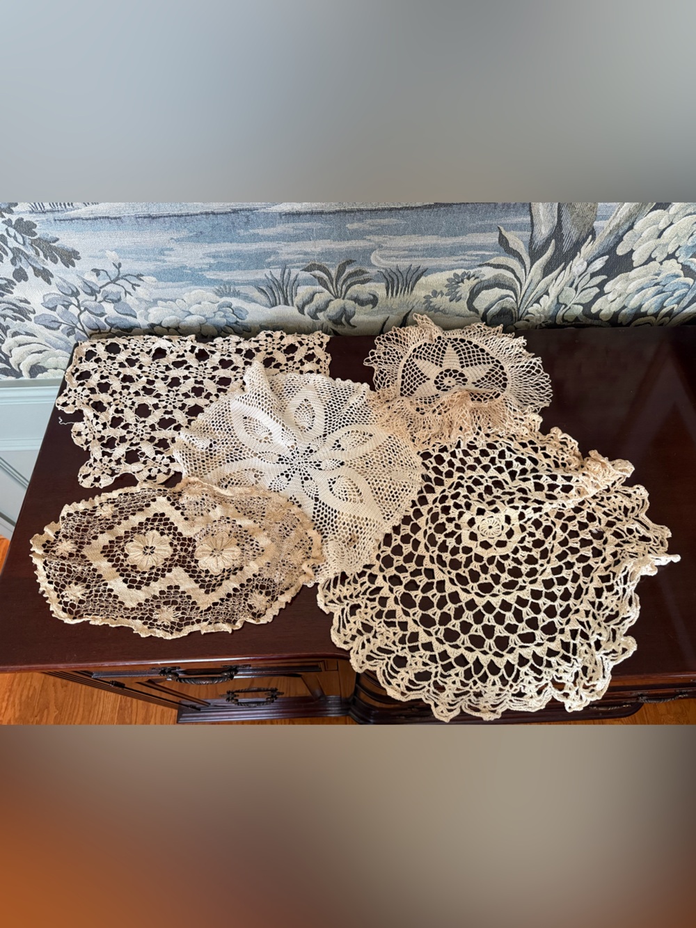 Antique Crochet Doilies Set of 5Cream Decorative Table Accents